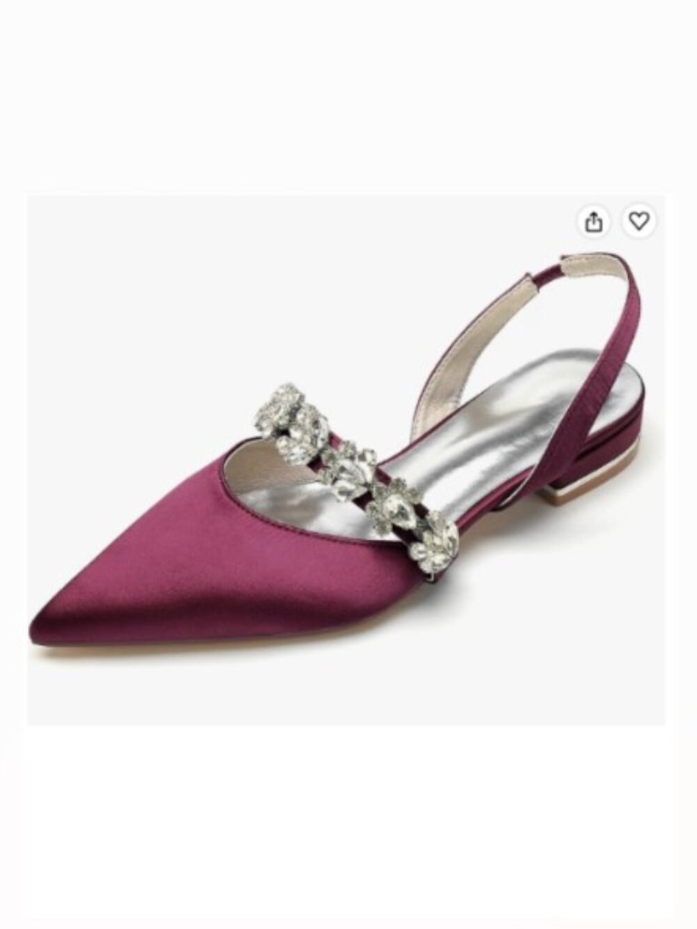 Burgundy Satin Sling Back Flats with Rhinestones